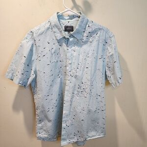 PETER WERTH London Light Blue Patterned Short Sleeve Shirt Size L